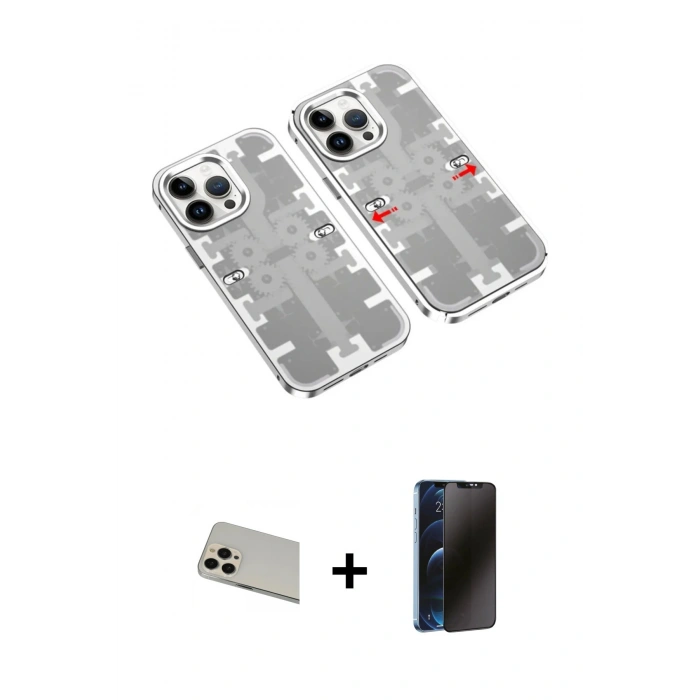 MARSİLYAN™- iPhone 13 Pro Max Kılıf Ufuk Doku Prime - Siyah 3D Antistatik Hayalet Cam Ekran Koruyucu + Rainbow Kamera Lens Koruma Cam - REGD