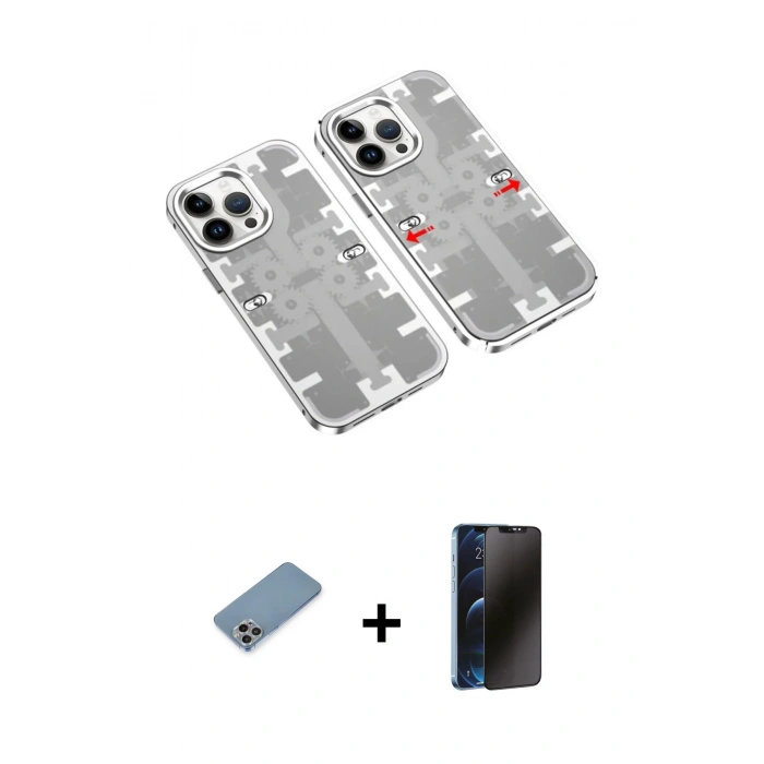 MARSİLYAN™- iPhone 13 Pro Max Kılıf Ufuk Doku Prime - Siyah 3D Antistatik Hayalet Cam Ekran Koruyucu + Shine Kamera Lens Koruma Cam - GI
