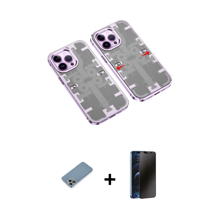 MARSİLYAN™- iPhone 13 Pro Max Kılıf Ufuk Doku Prime - Siyah 3D Antistatik Hayalet Cam Ekran Koruyucu + Shine Kamera Lens Koruma Cam - GI