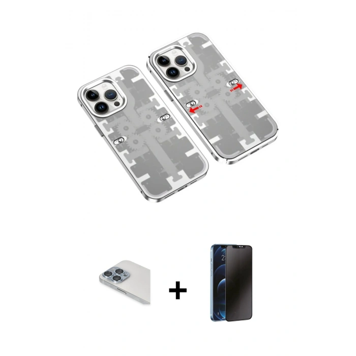 MARSİLYAN™- iPhone 13 Pro Max Kılıf Ufuk Doku Prime - Siyah 3D Antistatik Hayalet Cam Ekran Koruyucu + Pers Alüminyum Kamera Lens - SABE
