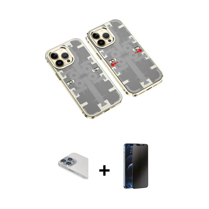 MARSİLYAN™- iPhone 13 Pro Max Kılıf Ufuk Doku Prime - Siyah 3D Antistatik Hayalet Cam Ekran Koruyucu + Pers Alüminyum Kamera Lens - SABE