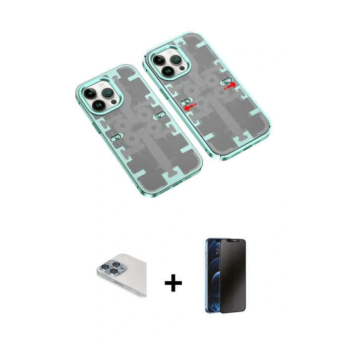 MARSİLYAN™- iPhone 13 Pro Max Kılıf Ufuk Doku Prime - Siyah 3D Antistatik Hayalet Cam Ekran Koruyucu + Pers Alüminyum Kamera Lens - SABE