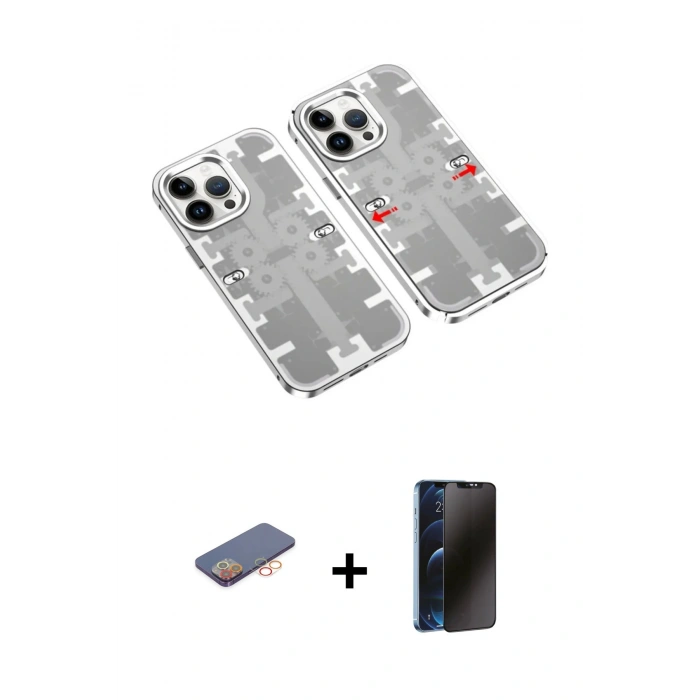 MARSİLYAN™- iPhone 13 Pro Max Kılıf Ufuk Doku Prime - Siyah 3D Antistatik Hayalet Cam Ekran Koruyucu + Renkli Kamera Lens Koruma Cam - TU