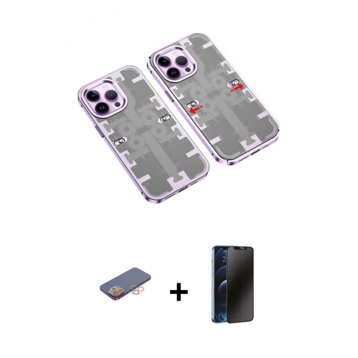 MARSİLYAN™- iPhone 13 Pro Max Kılıf Ufuk Doku Prime - Siyah 3D Antistatik Hayalet Cam Ekran Koruyucu + Renkli Kamera Lens Koruma Cam - TU