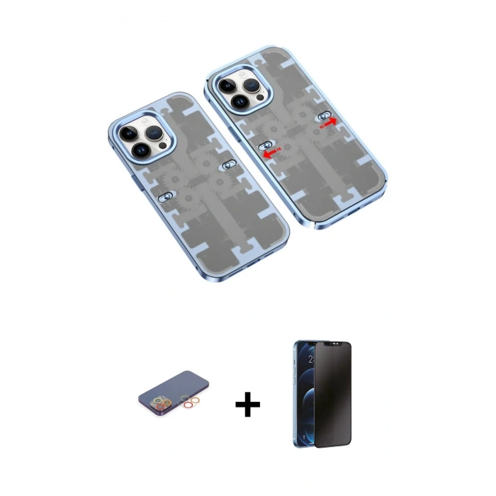 MARSİLYAN™- iPhone 13 Pro Max Kılıf Ufuk Doku Prime - Siyah 3D Antistatik Hayalet Cam Ekran Koruyucu + Renkli Kamera Lens Koruma Cam - TU