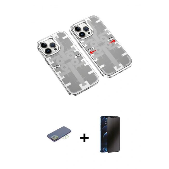 MARSİLYAN™- iPhone 13 Pro Max Kılıf Ufuk Doku Prime - Siyah 3D Antistatik Hayalet Cam Ekran Koruyucu + Renkli Kamera Lens Koruma Cam - YL
