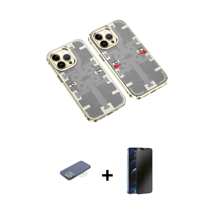 MARSİLYAN™- iPhone 13 Pro Max Kılıf Ufuk Doku Prime - Siyah 3D Antistatik Hayalet Cam Ekran Koruyucu + Renkli Kamera Lens Koruma Cam - YL