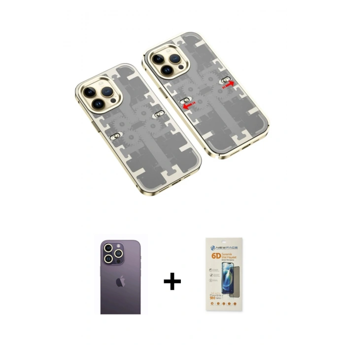 MARSİLYAN™- iPhone 13 Pro Max Kılıf Ufuk Doku Prime - Siyah 6D Mat Seramik Hayalet Nano Ekran Koruyucu + Beyaz Neon Fosforlu Kamera Lens