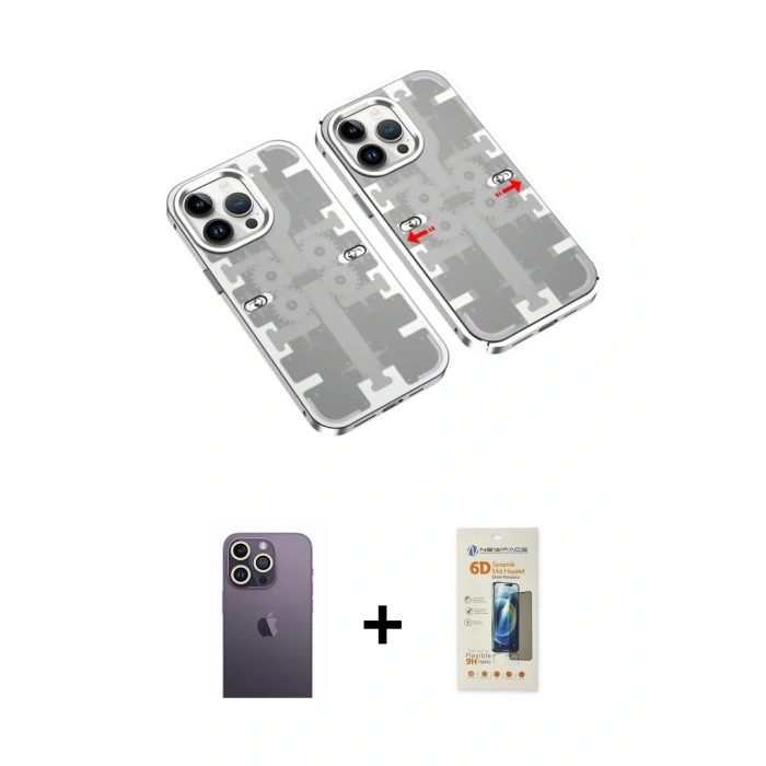 MARSİLYAN™- iPhone 13 Pro Max Kılıf Ufuk Doku Prime - Siyah 6D Mat Seramik Hayalet Nano Ekran Koruyucu + Beyaz Neon Fosforlu Kamera Lens