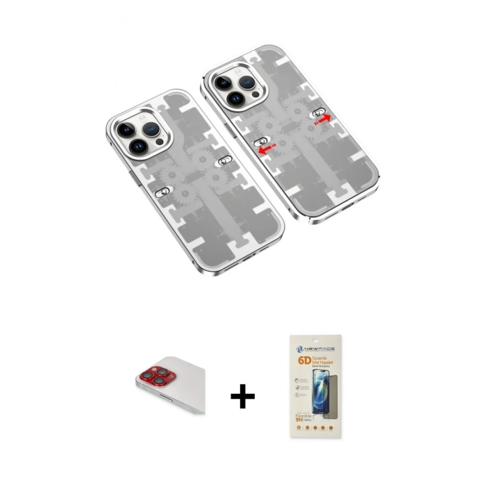 MARSİLYAN™- iPhone 13 Pro Max Kılıf Ufuk Doku Prime - Siyah 6D Mat Seramik Hayalet Nano Ekran Koruyucu + Pers Alüminyum Kamera Lens - KI