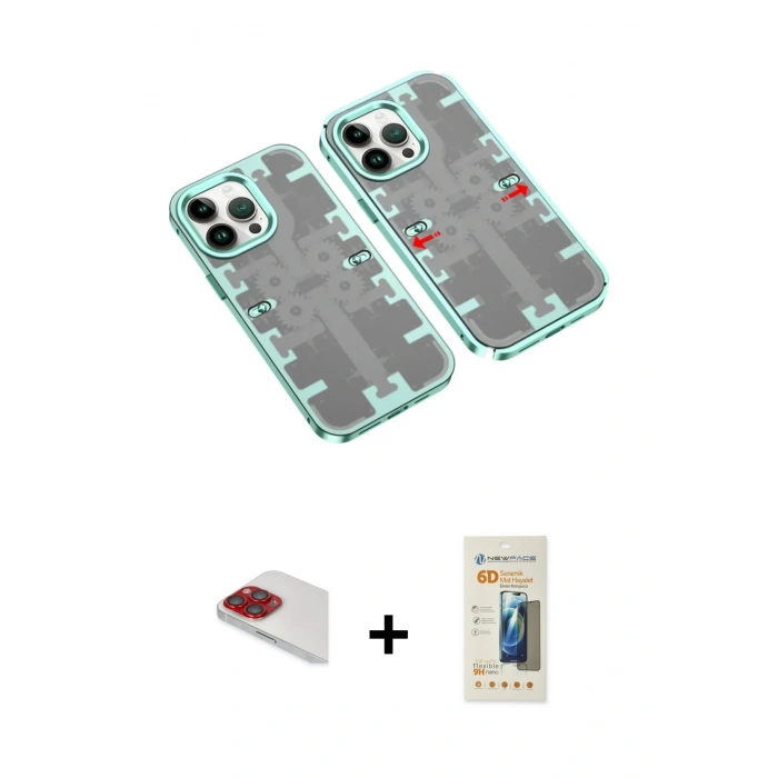 MARSİLYAN™- iPhone 13 Pro Max Kılıf Ufuk Doku Prime - Siyah 6D Mat Seramik Hayalet Nano Ekran Koruyucu + Pers Alüminyum Kamera Lens - KI