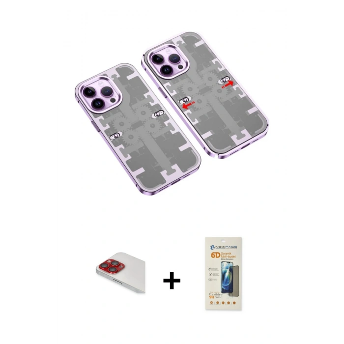 MARSİLYAN™- iPhone 13 Pro Max Kılıf Ufuk Doku Prime - Siyah 6D Mat Seramik Hayalet Nano Ekran Koruyucu + Pers Alüminyum Kamera Lens - KI