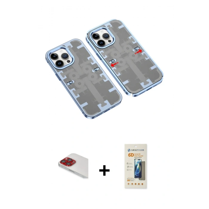 MARSİLYAN™- iPhone 13 Pro Max Kılıf Ufuk Doku Prime - Siyah 6D Mat Seramik Hayalet Nano Ekran Koruyucu + Pers Alüminyum Kamera Lens - KI