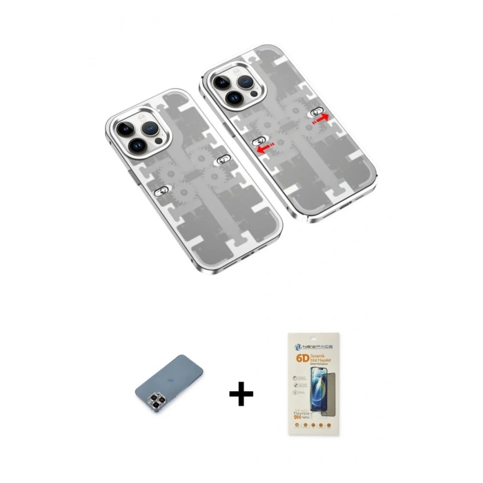 MARSİLYAN™- iPhone 13 Pro Max Kılıf Ufuk Doku Prime - Siyah 6D Mat Seramik Hayalet Nano Ekran Koruyucu + Mor Metal Kamera Lens Koruma Cam