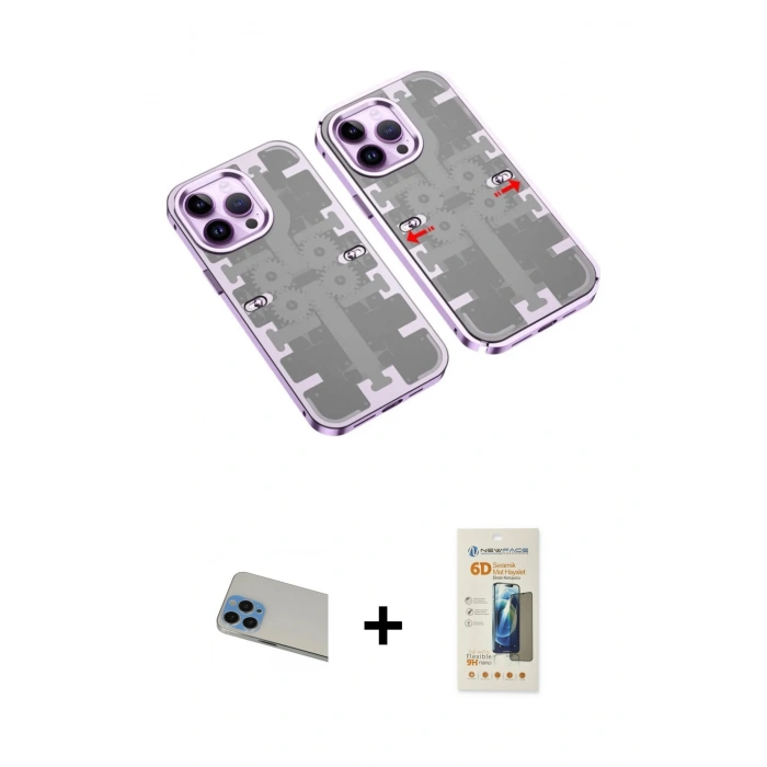 MARSİLYAN™- iPhone 13 Pro Max Kılıf Ufuk Doku Prime - Siyah 6D Mat Seramik Hayalet Nano Ekran Koruyucu + Rainbow Kamera Lens Koruma Cam - MI