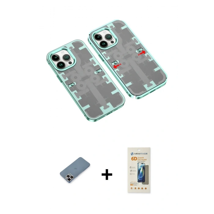 MARSİLYAN™- iPhone 13 Pro Max Kılıf Ufuk Doku Prime - Siyah 6D Mat Seramik Hayalet Nano Ekran Koruyucu + Mor Metal Kamera Lens Koruma Cam