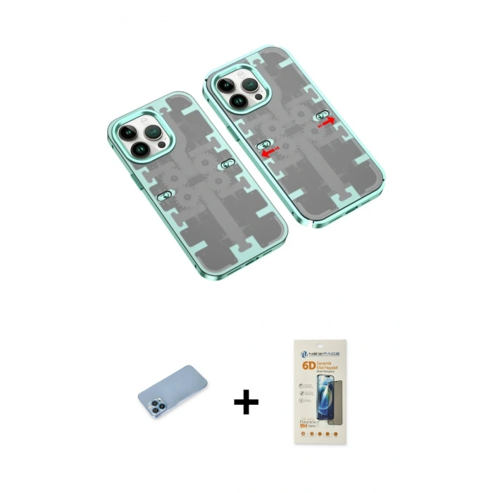 MARSİLYAN™- iPhone 13 Pro Max Kılıf Ufuk Doku Prime - Siyah 6D Mat Seramik Hayalet Nano Ekran Koruyucu + Mavi Shine Kamera Lens Koruma Cam