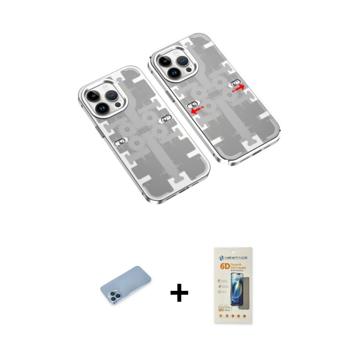 MARSİLYAN™- iPhone 13 Pro Max Kılıf Ufuk Doku Prime - Siyah 6D Mat Seramik Hayalet Nano Ekran Koruyucu + Mavi Shine Kamera Lens Koruma Cam