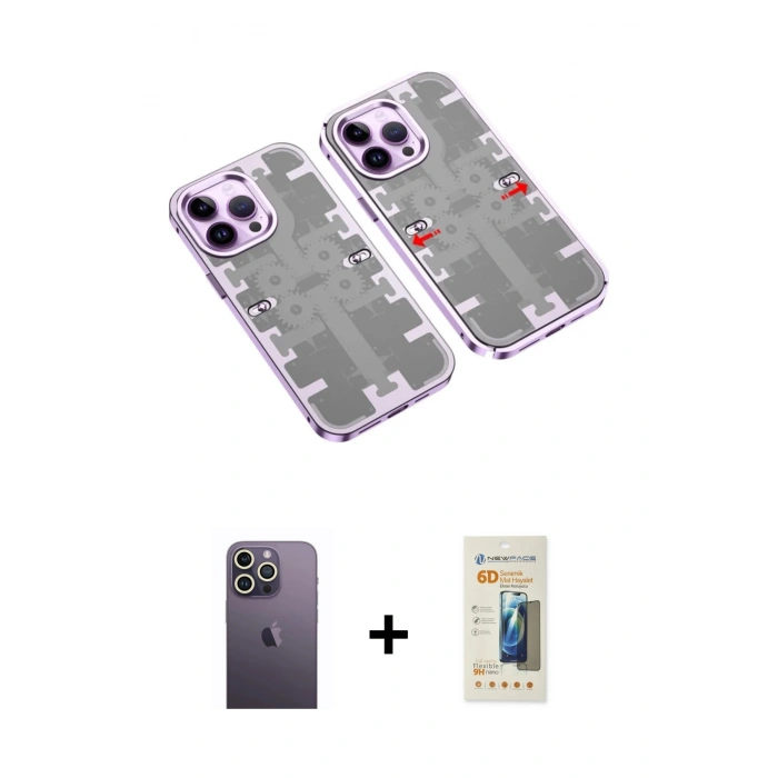 MARSİLYAN™- iPhone 13 Pro Max Kılıf Ufuk Doku Prime - Siyah 6D Mat Seramik Hayalet Nano Ekran Koruyucu + Neon Fosforlu Kamera Lens - BZ