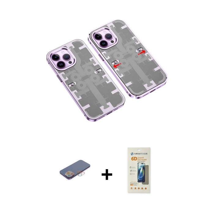 MARSİLYAN™- iPhone 13 Pro Max Kılıf Ufuk Doku Prime - Siyah 6D Mat Seramik Hayalet Nano Ekran Koruyucu + Renkli Kamera Lens Koruma Cam - PE