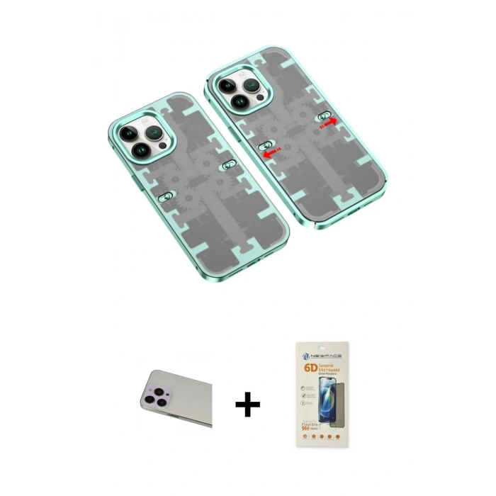 MARSİLYAN™- iPhone 13 Pro Max Kılıf Ufuk Doku Prime - Siyah 6D Mat Seramik Hayalet Nano Ekran Koruyucu + Rainbow Kamera Lens Koruma Cam - MR