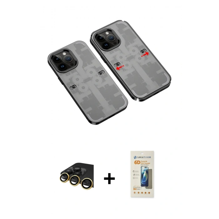 MARSİLYAN™- iPhone 13 Pro Max Kılıf Ufuk Doku Prime - Siyah 6D Mat Seramik Hayalet Nano Ekran Koruyucu + Raze Metal Kamera Lens - GD