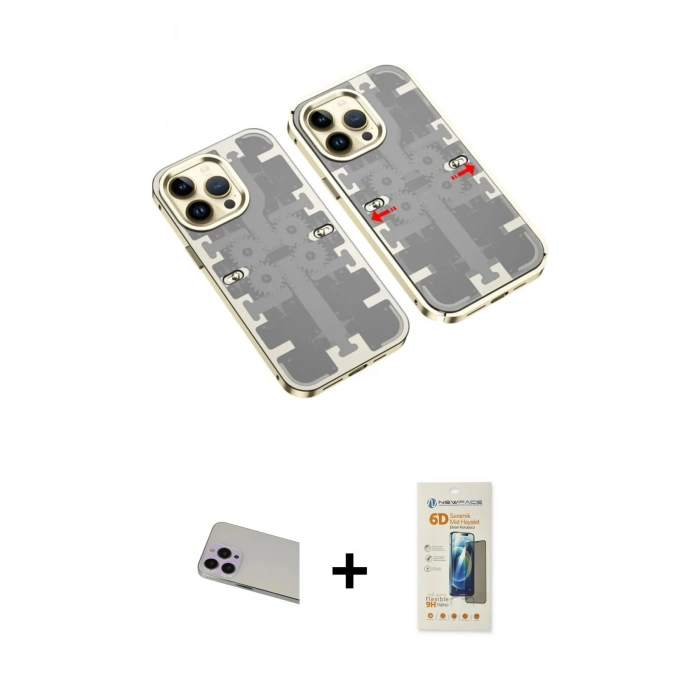 MARSİLYAN™- iPhone 13 Pro Max Kılıf Ufuk Doku Prime - Siyah 6D Mat Seramik Hayalet Nano Ekran Koruyucu + Rainbow Kamera Lens Koruma Cam - MR