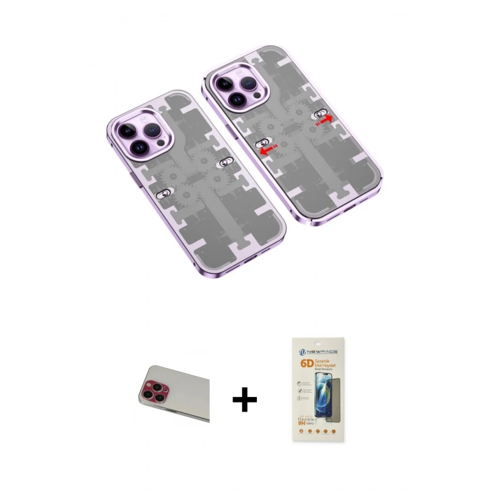 MARSİLYAN™- iPhone 13 Pro Max Kılıf Ufuk Doku Prime - Siyah 6D Mat Seramik Hayalet Nano Ekran Koruyucu + Rainbow Kamera Lens Koruma Cam - KI