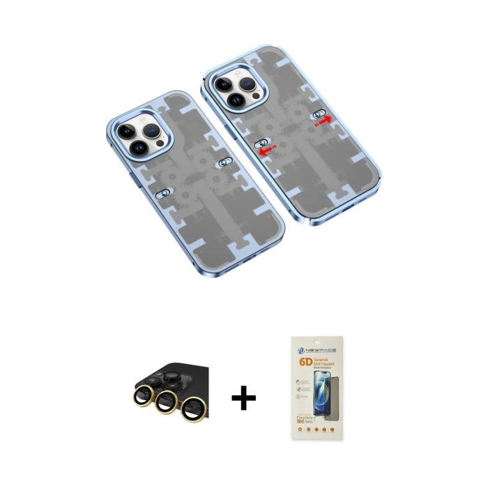 MARSİLYAN™- iPhone 13 Pro Max Kılıf Ufuk Doku Prime - Siyah 6D Mat Seramik Hayalet Nano Ekran Koruyucu + Raze Metal Kamera Lens - GD