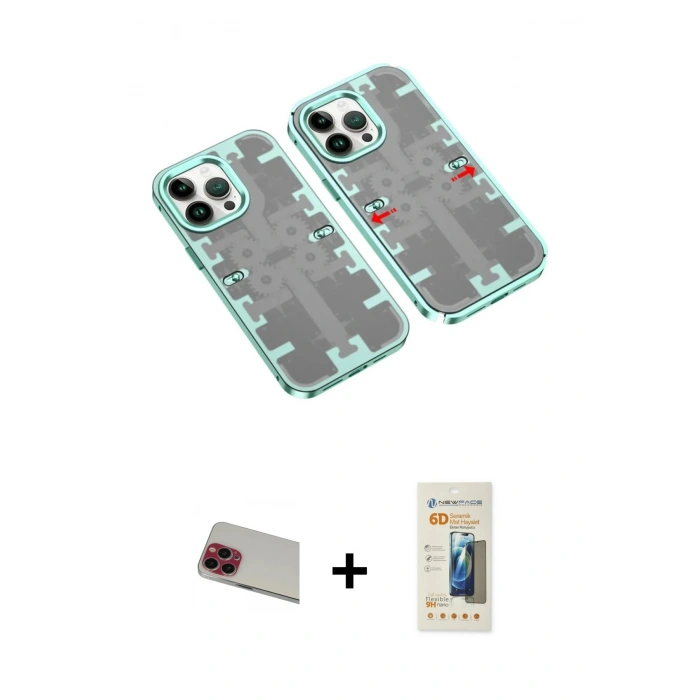 MARSİLYAN™- iPhone 13 Pro Max Kılıf Ufuk Doku Prime - Siyah 6D Mat Seramik Hayalet Nano Ekran Koruyucu + Rainbow Kamera Lens Koruma Cam - KI