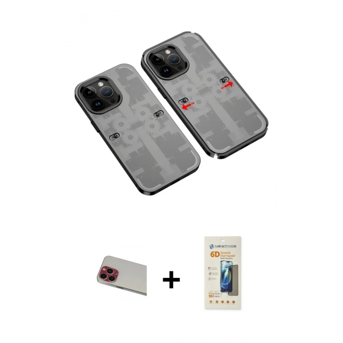 MARSİLYAN™- iPhone 13 Pro Max Kılıf Ufuk Doku Prime - Siyah 6D Mat Seramik Hayalet Nano Ekran Koruyucu + Rainbow Kamera Lens Koruma Cam - KI