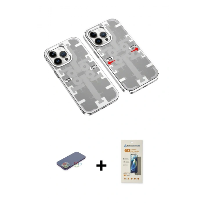 MARSİLYAN™- iPhone 13 Pro Max Kılıf Ufuk Doku Prime - Siyah 6D Mat Seramik Hayalet Nano Ekran Koruyucu + Renkli Kamera Lens Koruma Cam - MI
