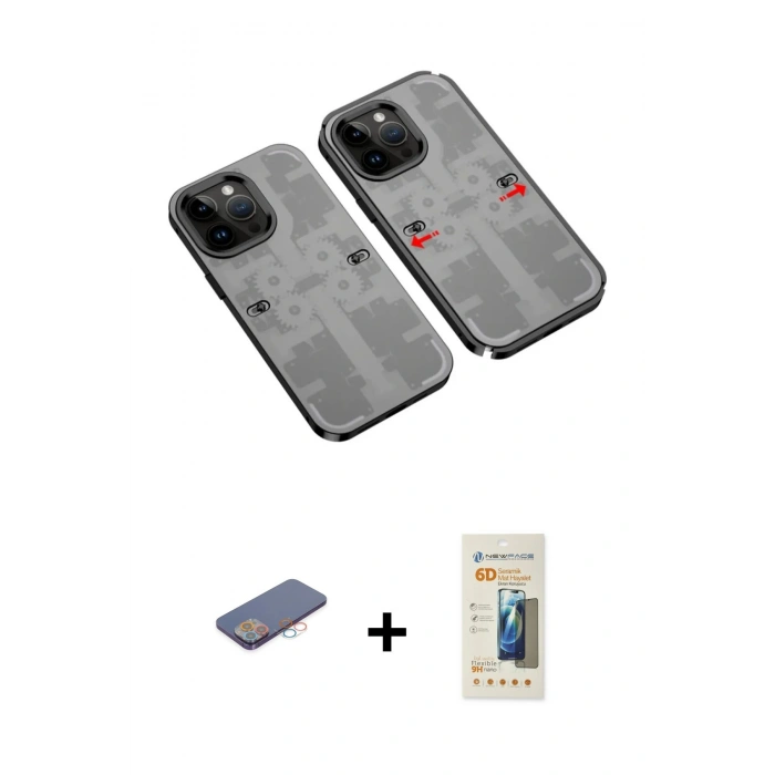 MARSİLYAN™- iPhone 13 Pro Max Kılıf Ufuk Doku Prime - Siyah 6D Mat Seramik Hayalet Nano Ekran Koruyucu + Renkli Kamera Lens Koruma Cam - PE