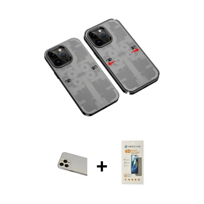 MARSİLYAN™- iPhone 13 Pro Max Kılıf Ufuk Doku Prime - Siyah 6D Mat Seramik Hayalet Nano Ekran Koruyucu + Rainbow Kamera Lens Koruma Cam - REGD