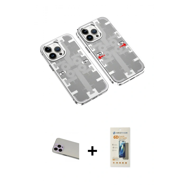 MARSİLYAN™- iPhone 13 Pro Max Kılıf Ufuk Doku Prime - Siyah 6D Mat Seramik Hayalet Nano Ekran Koruyucu + Rainbow Kamera Lens Koruma Cam - MR
