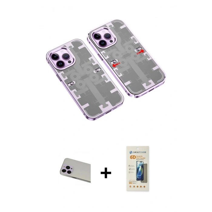 MARSİLYAN™- iPhone 13 Pro Max Kılıf Ufuk Doku Prime - Siyah 6D Mat Seramik Hayalet Nano Ekran Koruyucu + Rainbow Kamera Lens Koruma Cam - MR