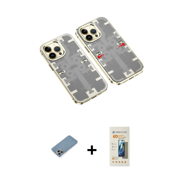 MARSİLYAN™- iPhone 13 Pro Max Kılıf Ufuk Doku Prime - Siyah 6D Mat Seramik Hayalet Nano Ekran Koruyucu + Shine Kamera Lens Koruma Cam - GI