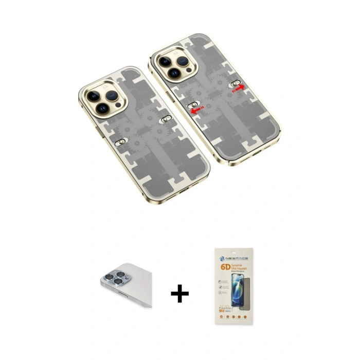 MARSİLYAN™- iPhone 13 Pro Max Kılıf Ufuk Doku Prime - Siyah 6D Mat Seramik Hayalet Nano Ekran Koruyucu + Pers Alüminyum Kamera Lens - SABE
