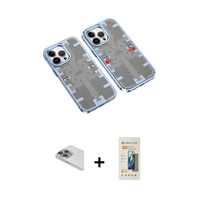 MARSİLYAN™- iPhone 13 Pro Max Kılıf Ufuk Doku Prime - Siyah 6D Mat Seramik Hayalet Nano Ekran Koruyucu + Pers Alüminyum Kamera Lens - SABE