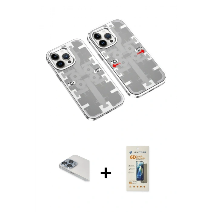 MARSİLYAN™- iPhone 13 Pro Max Kılıf Ufuk Doku Prime - Siyah 6D Mat Seramik Hayalet Nano Ekran Koruyucu + Pers Alüminyum Kamera Lens - SABE
