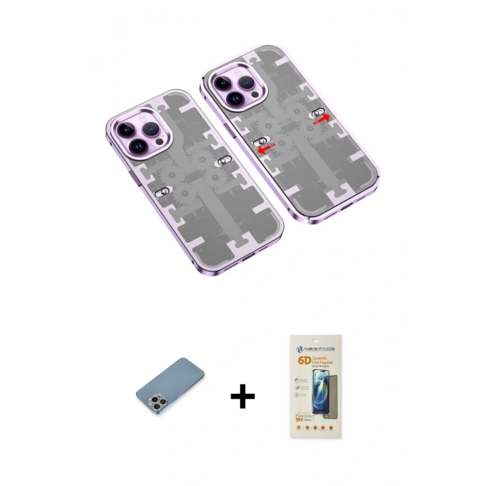 MARSİLYAN™- iPhone 13 Pro Max Kılıf Ufuk Doku Prime - Siyah 6D Mat Seramik Hayalet Nano Ekran Koruyucu + Shine Kamera Lens Koruma Cam - GI