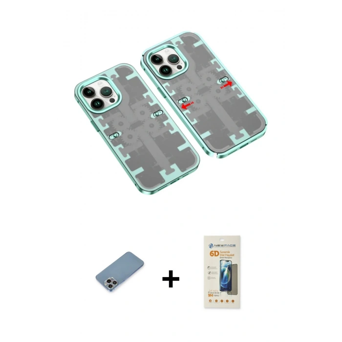 MARSİLYAN™- iPhone 13 Pro Max Kılıf Ufuk Doku Prime - Siyah 6D Mat Seramik Hayalet Nano Ekran Koruyucu + Shine Kamera Lens Koruma Cam - GI