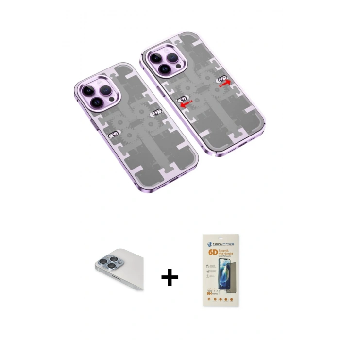 MARSİLYAN™- iPhone 13 Pro Max Kılıf Ufuk Doku Prime - Siyah 6D Mat Seramik Hayalet Nano Ekran Koruyucu + Pers Alüminyum Kamera Lens - SABE