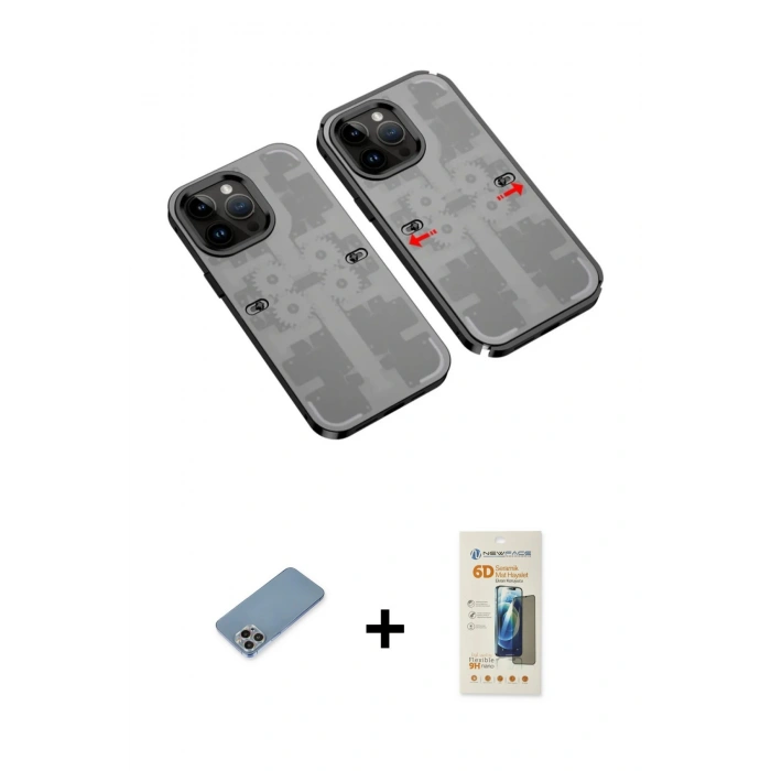 MARSİLYAN™- iPhone 13 Pro Max Kılıf Ufuk Doku Prime - Siyah 6D Mat Seramik Hayalet Nano Ekran Koruyucu + Shine Kamera Lens Koruma Cam - GI