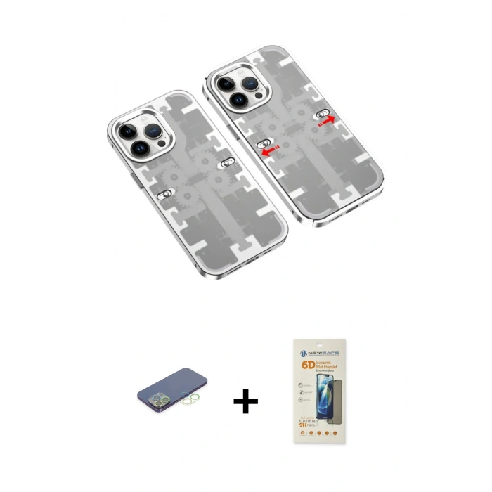 MARSİLYAN™- iPhone 13 Pro Max Kılıf Ufuk Doku Prime - Siyah 6D Mat Seramik Hayalet Nano Ekran Koruyucu + Renkli Kamera Lens Koruma Cam - YL