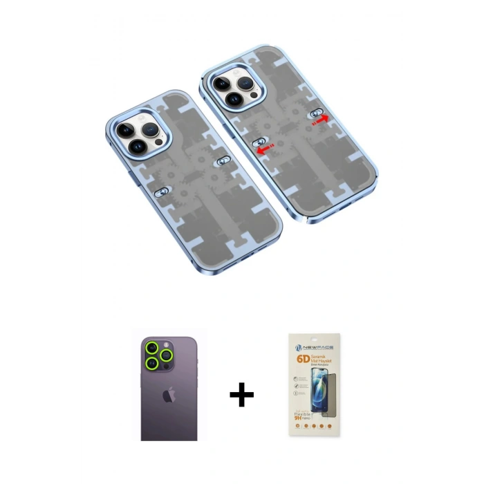 MARSİLYAN™- iPhone 13 Pro Max Kılıf Ufuk Doku Prime - Siyah 6D Mat Seramik Hayalet Nano Ekran Koruyucu + Neon Fosforlu Kamera Lens - YL