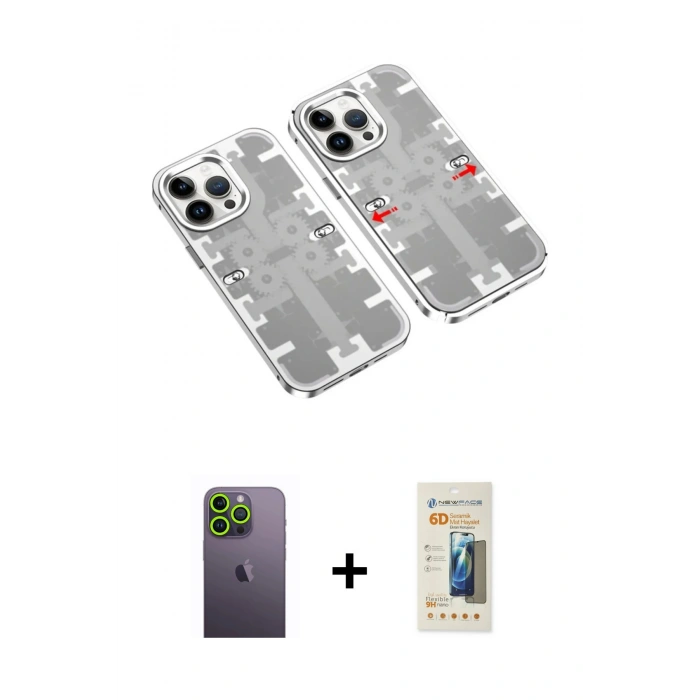 MARSİLYAN™- iPhone 13 Pro Max Kılıf Ufuk Doku Prime - Siyah 6D Mat Seramik Hayalet Nano Ekran Koruyucu + Neon Fosforlu Kamera Lens - YL