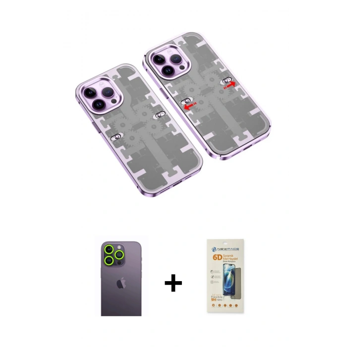 MARSİLYAN™- iPhone 13 Pro Max Kılıf Ufuk Doku Prime - Siyah 6D Mat Seramik Hayalet Nano Ekran Koruyucu + Neon Fosforlu Kamera Lens - YL