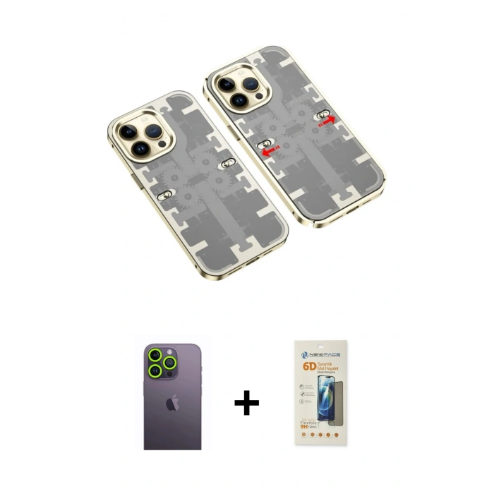 MARSİLYAN™- iPhone 13 Pro Max Kılıf Ufuk Doku Prime - Siyah 6D Mat Seramik Hayalet Nano Ekran Koruyucu + Neon Fosforlu Kamera Lens - YL