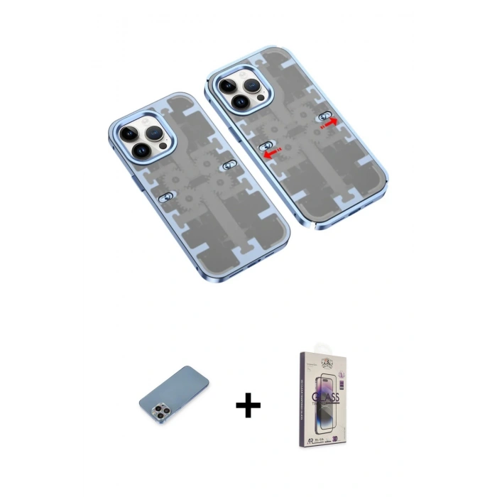 MARSİLYAN™- iPhone 13 Pro Max Kılıf Ufuk Doku Prime - Siyah Bilvis 3D Cam Ekran Koruyucu + Shine Kamera Lens Koruma Cam - GI